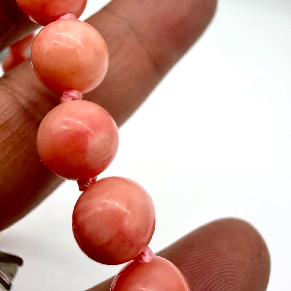 Vintage 56" Genuine Angel Skin Coral Necklace Hand Knotted 8.5mm Beads 124g - Picture 13 of 13